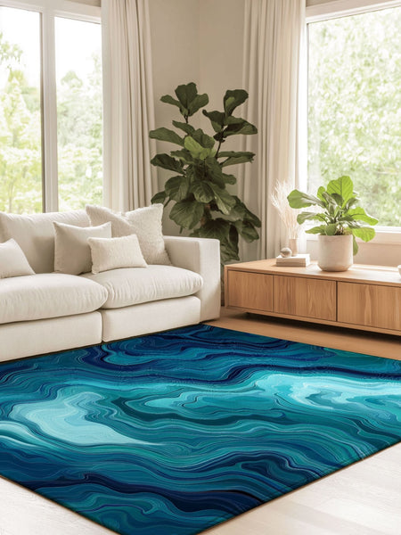 Aqua Merge Abstract Rug | Nature - Inspired Rug by districtoasis