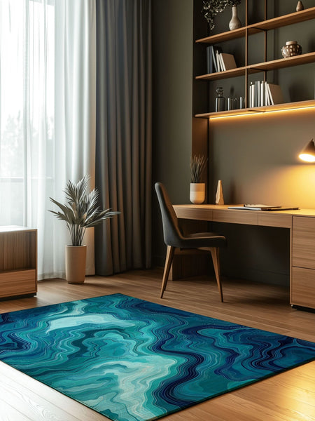 Aqua Merge Abstract Rug | Nature - Inspired Rug by districtoasis