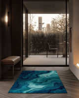 Aqua Merge Abstract Rug | Nature - Inspired Rug by districtoasis