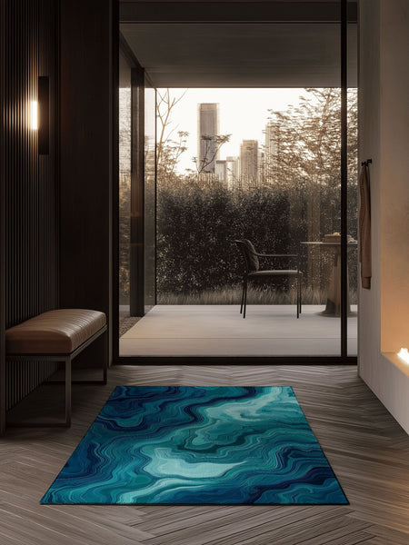 Aqua Merge Abstract Rug | Nature - Inspired Rug by districtoasis