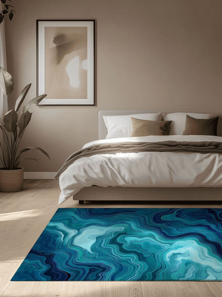 Aqua Merge Abstract Rug | Nature - Inspired Rug by districtoasis