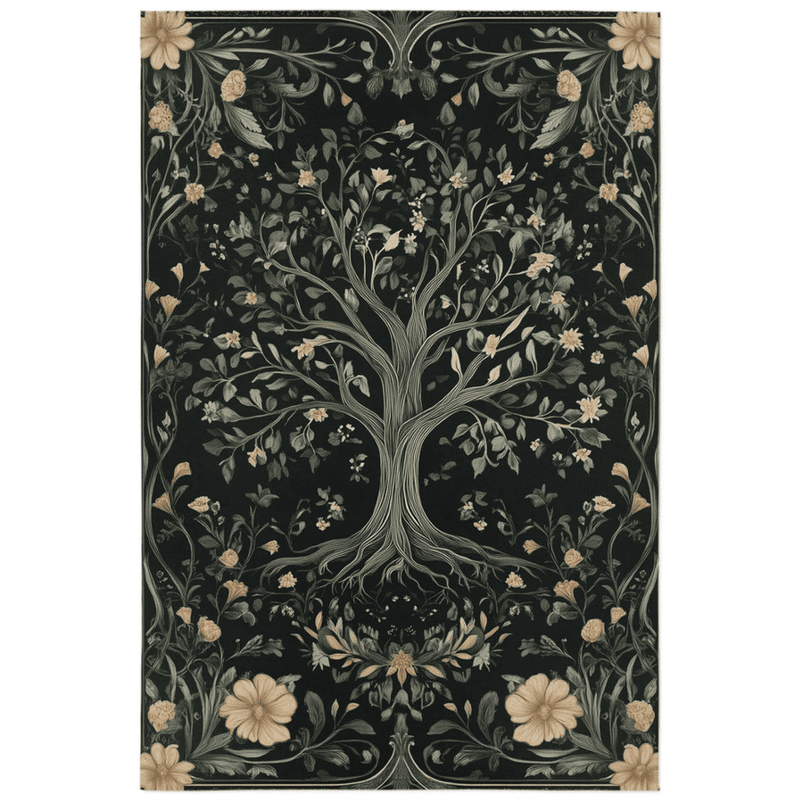 English Cottage Tree of Life Rug – Timeless Garden Charm, Soft & Rooted | Nature - Inspired Rug by districtoasis