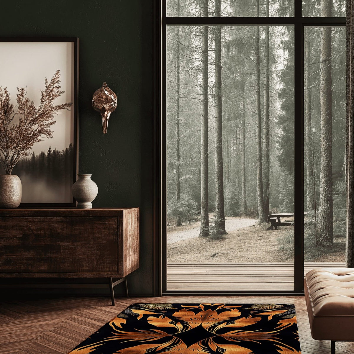 Golden Feather Radiance Rug | Nature - Inspired Rug by districtoasis