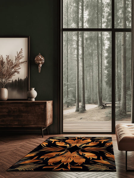 Golden Feather Radiance Rug | Nature - Inspired Rug by districtoasis