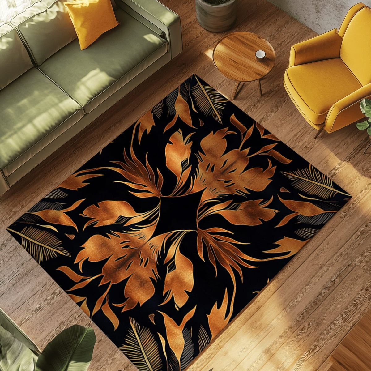 Golden Feather Radiance Rug | Nature - Inspired Rug by districtoasis