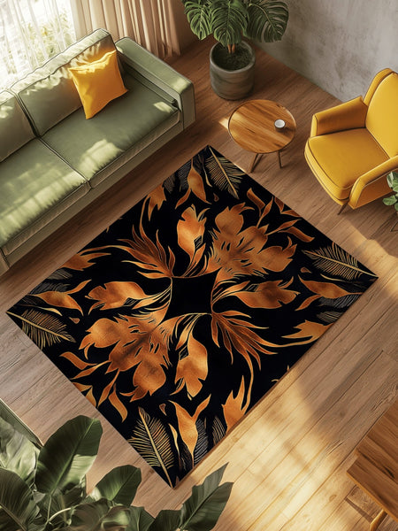 Golden Feather Radiance Rug | Nature - Inspired Rug by districtoasis