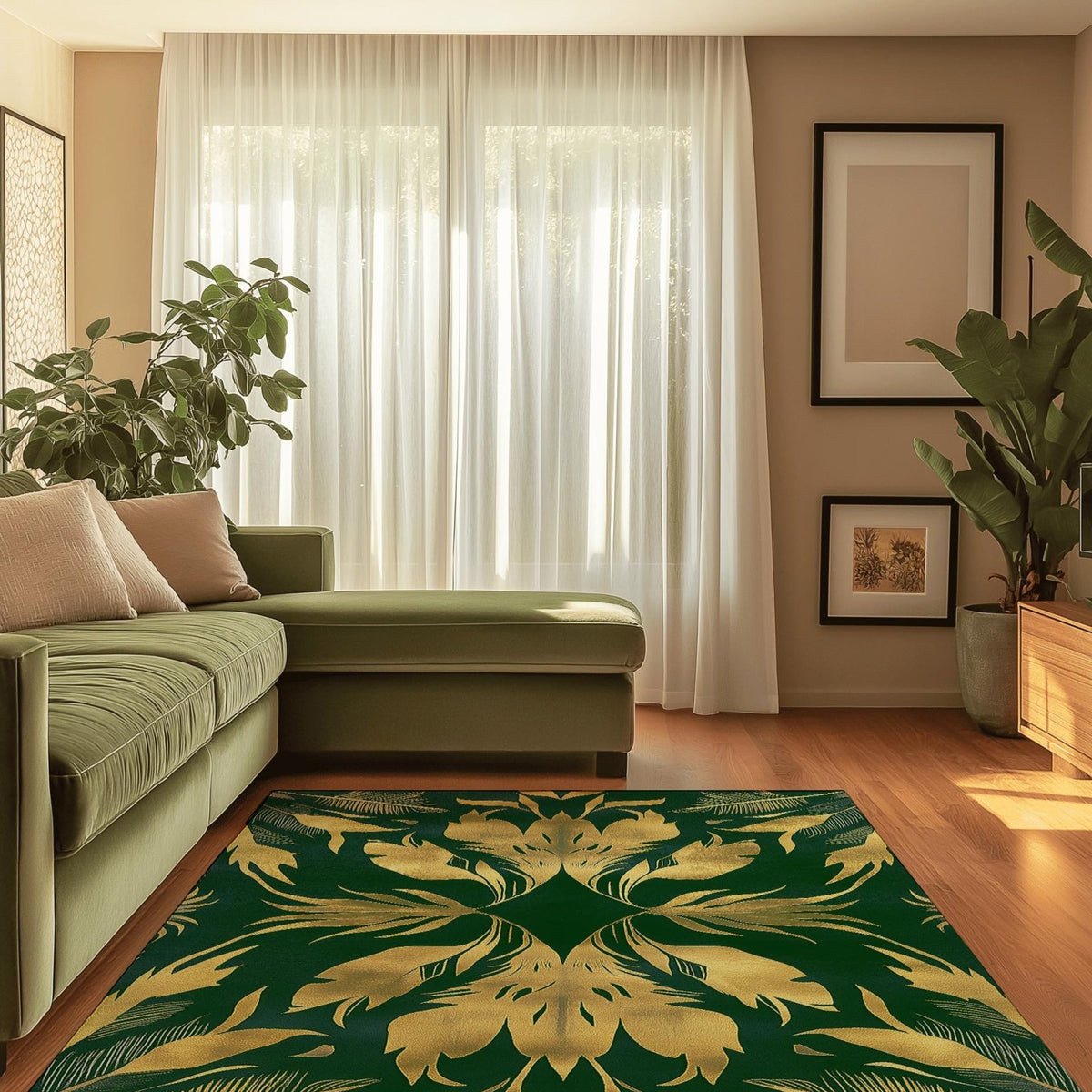 Golden Feather Radiance Rug – Bold Feather Design, Soft & Durable | Nature - Inspired Rug by districtoasis