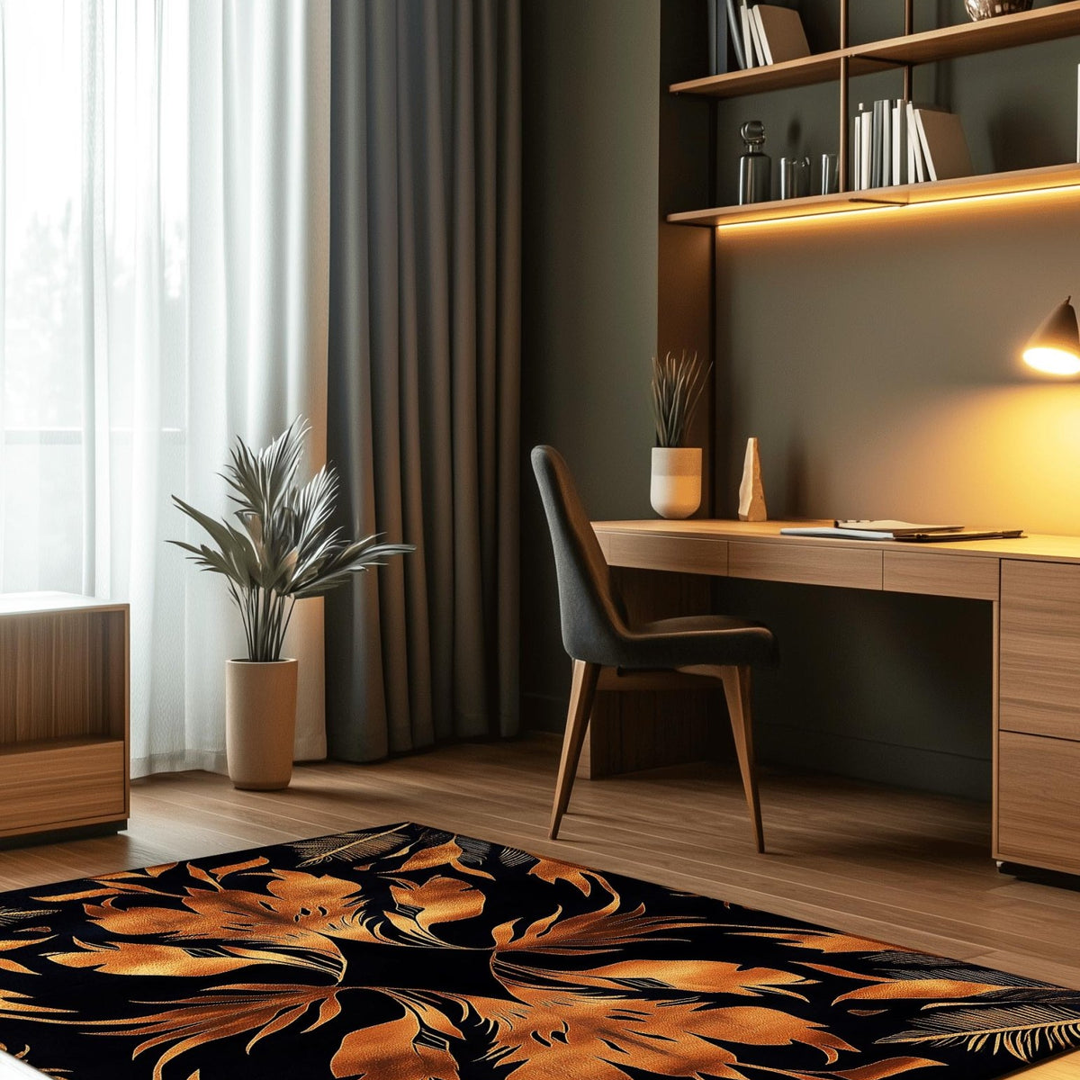 Golden Feather Radiance Rug – Bold Feather Design, Soft & Durable | Nature - Inspired Rug by districtoasis