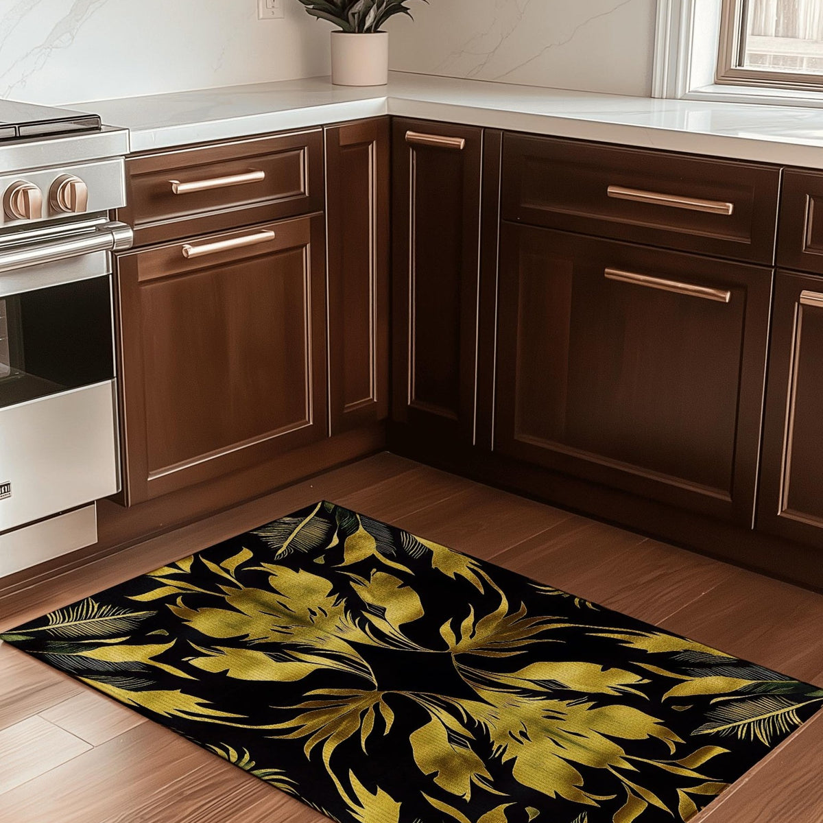 Golden Feather Radiance Rug – Bold Feather Design, Soft & Durable | Nature - Inspired Rug by districtoasis