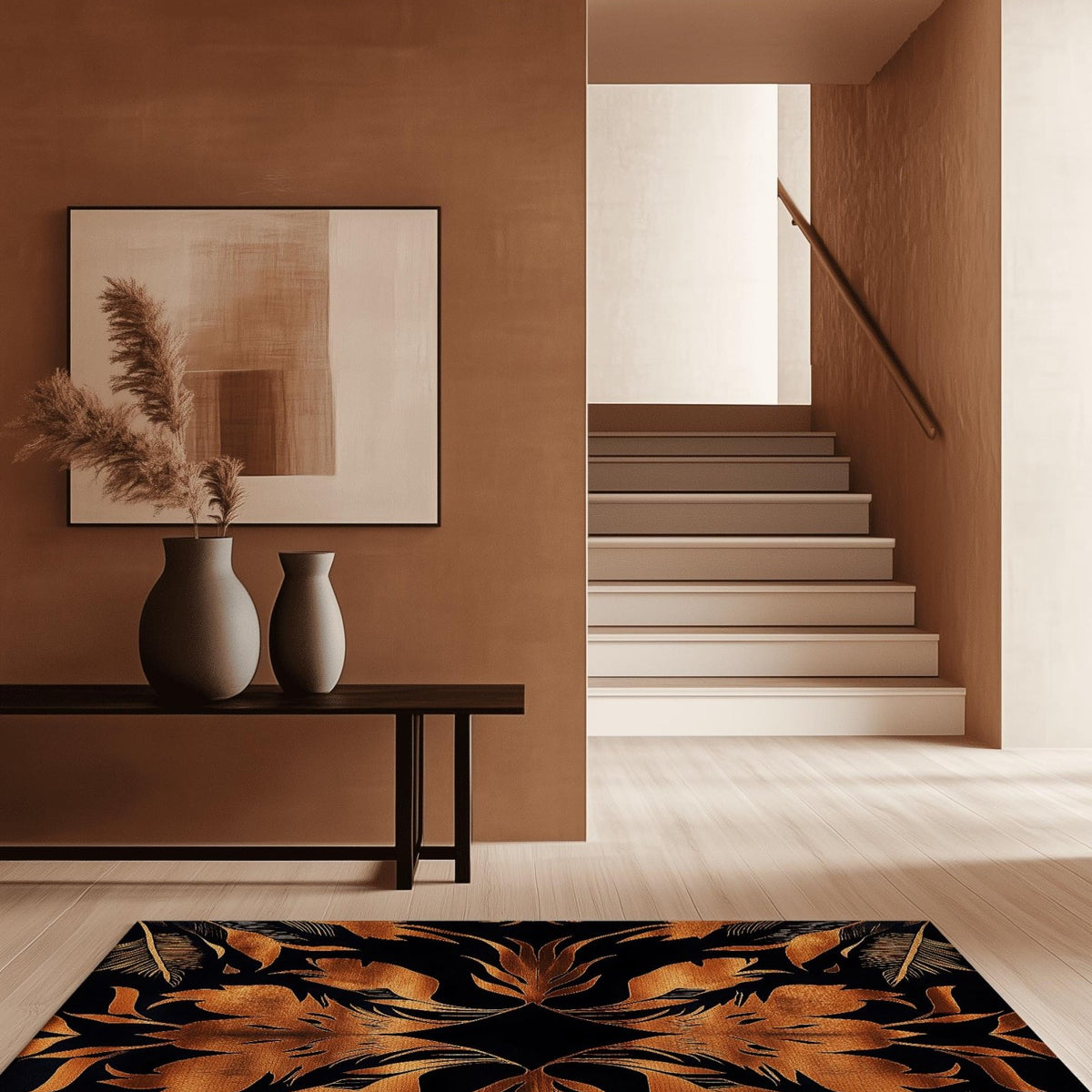 Golden Feather Radiance Rug – Bold Feather Design, Soft & Durable | Nature - Inspired Rug by districtoasis