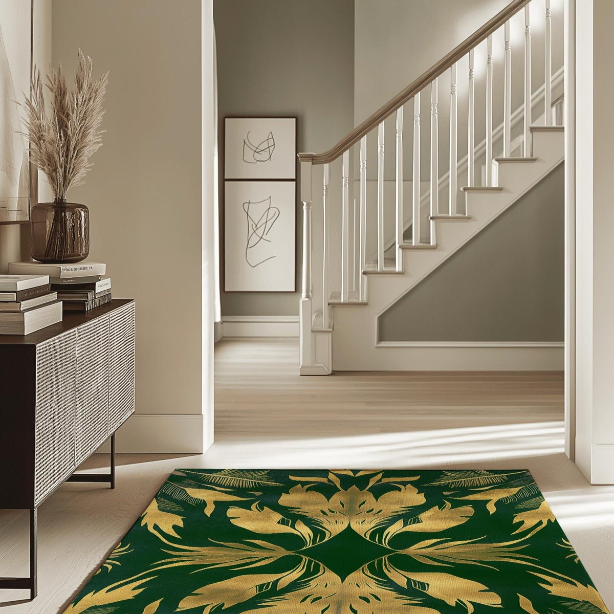 Golden Feather Radiance Rug – Bold Feather Design, Soft & Durable | Nature - Inspired Rug by districtoasis