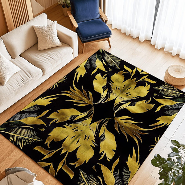 Golden Feather Radiance Rug – Bold Feather Design, Soft & Durable | Nature - Inspired Rug by districtoasis