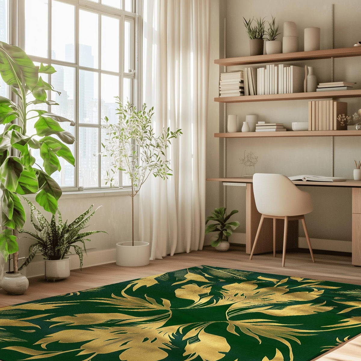 Golden Feather Radiance Rug – Bold Feather Design, Soft & Durable | Nature - Inspired Rug by districtoasis