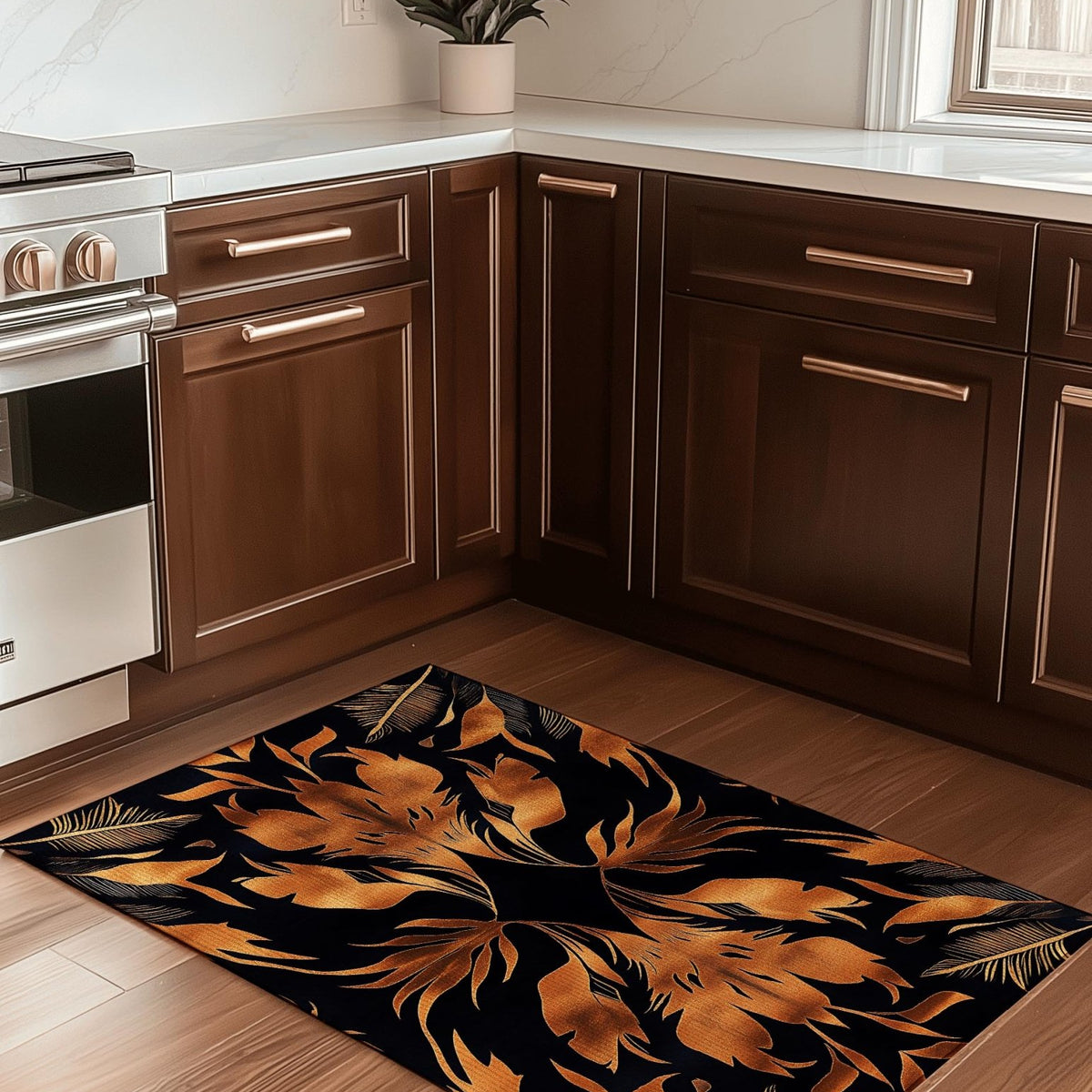 Golden Feather Radiance Rug – Bold Feather Design, Soft & Durable | Nature - Inspired Rug by districtoasis