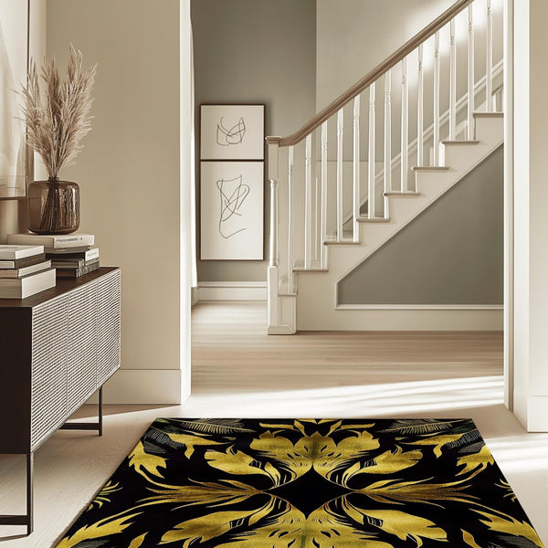 Golden Feather Radiance Rug – Bold Feather Design, Soft & Durable | Nature - Inspired Rug by districtoasis