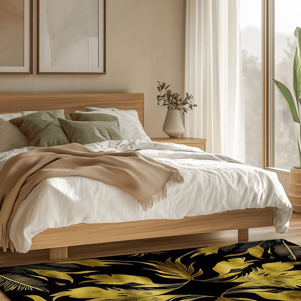 Golden Feather Radiance Rug – Bold Feather Design, Soft & Durable | Nature - Inspired Rug by districtoasis