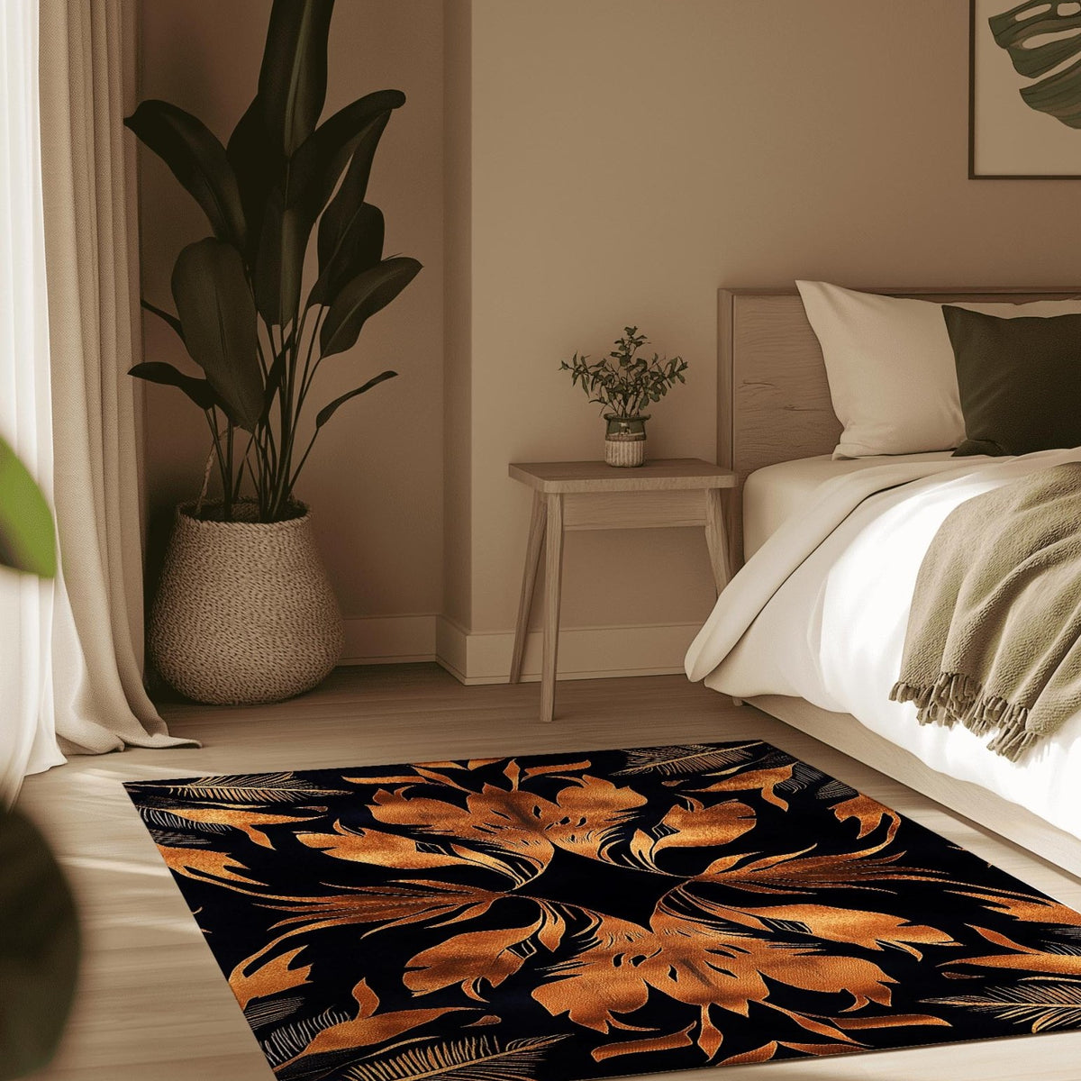 Golden Feather Radiance Rug – Bold Feather Design, Soft & Durable | Nature - Inspired Rug by districtoasis