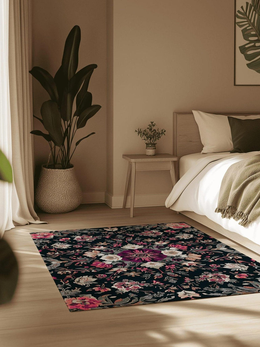 Midnight Bloom Rug | Nature - Inspired Rug by districtoasis