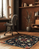 Midnight Bloom Rug – Peruvian Floral Design, Moody & Elegant | Nature - Inspired Rug by districtoasis
