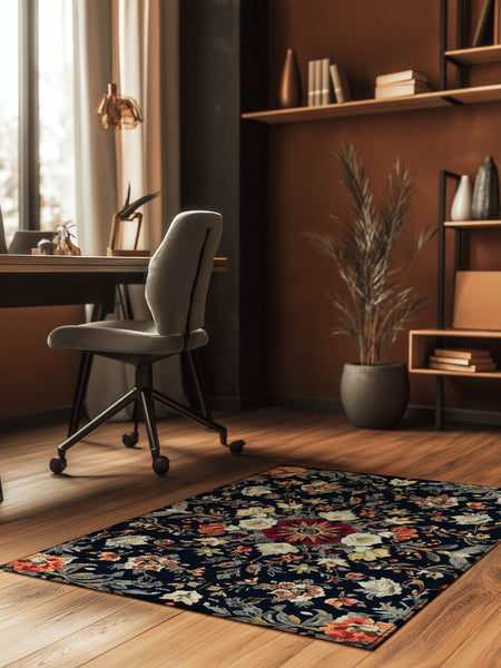 Midnight Bloom Rug – Peruvian Floral Design, Moody & Elegant | Nature - Inspired Rug by districtoasis