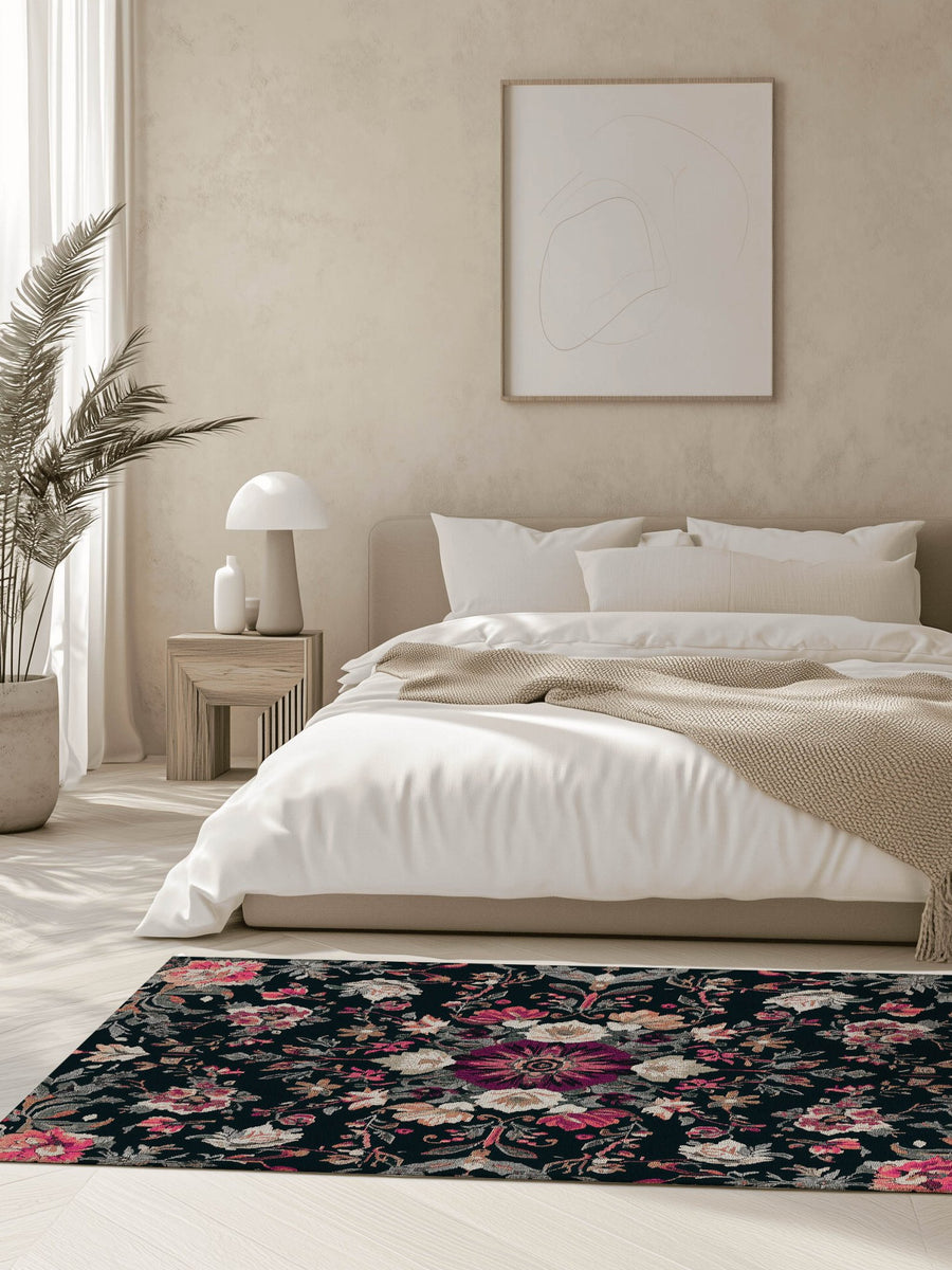 Midnight Bloom Rug – Peruvian Floral Design, Moody & Elegant | Nature - Inspired Rug by districtoasis