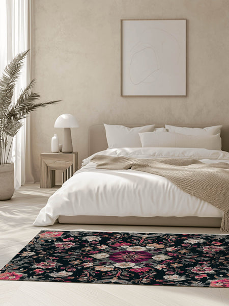 Midnight Bloom Rug – Peruvian Floral Design, Moody & Elegant | Nature - Inspired Rug by districtoasis