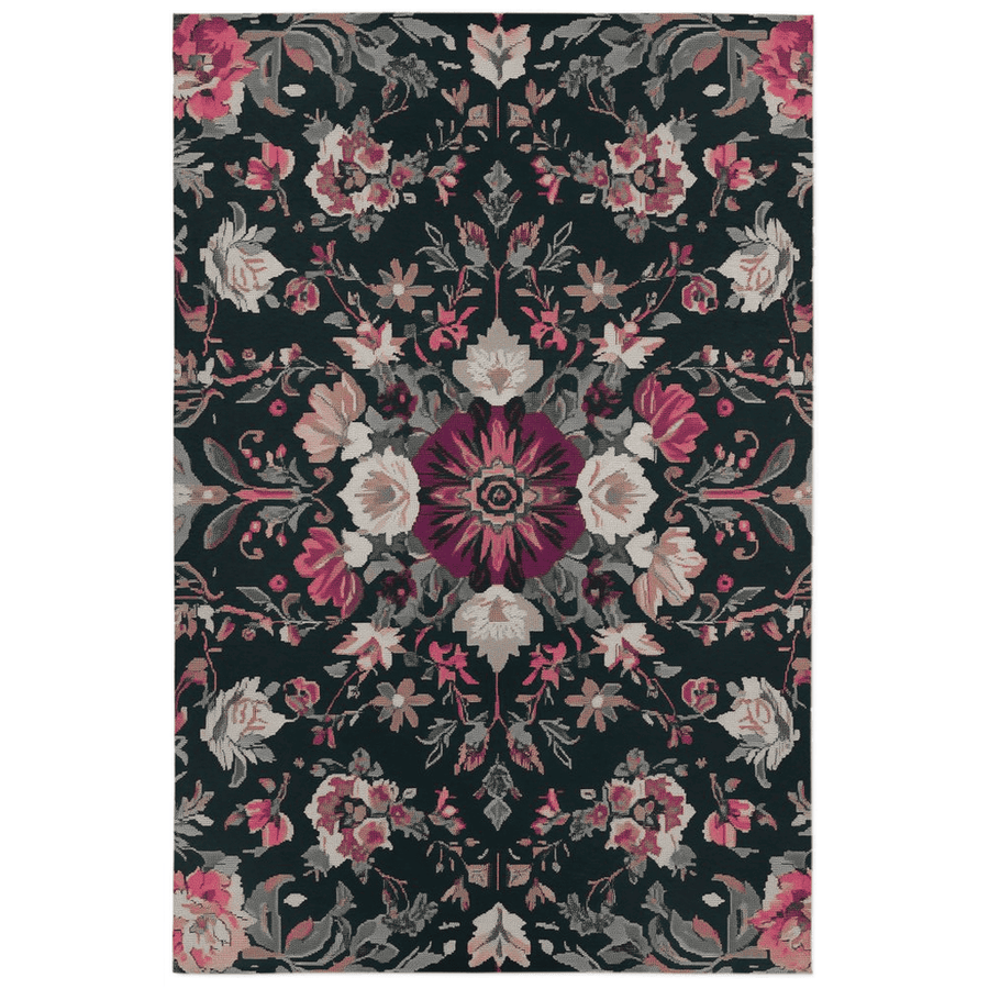 Midnight Bloom Rug – Peruvian Floral Design, Moody & Elegant | Nature - Inspired Rug by districtoasis