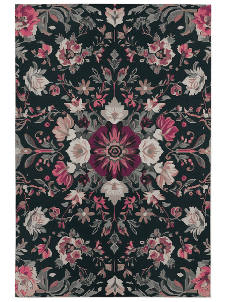 Midnight Bloom Rug – Peruvian Floral Design, Moody & Elegant | Nature - Inspired Rug by districtoasis