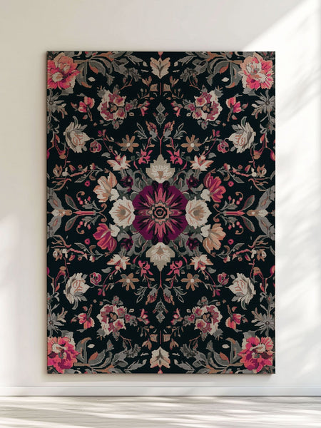 Midnight Bloom Rug – Peruvian Floral Design, Moody & Elegant | Nature - Inspired Rug by districtoasis