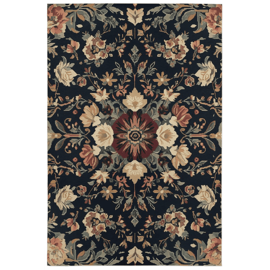 Midnight Bloom Rug – Peruvian Floral Design, Moody & Elegant | Nature - Inspired Rug by districtoasis