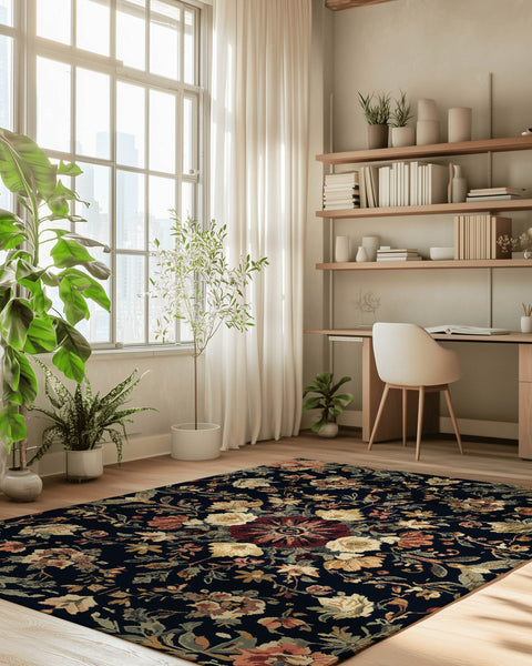 Midnight Bloom Rug – Peruvian Floral Design, Moody & Elegant | Nature - Inspired Rug by districtoasis