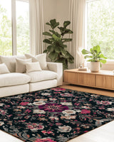 Midnight Bloom Rug – Peruvian Floral Design, Moody & Elegant | Nature - Inspired Rug by districtoasis