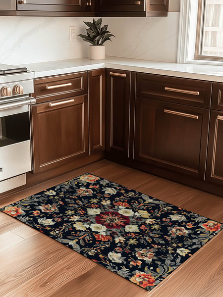 Midnight Bloom Rug – Peruvian Floral Design, Moody & Elegant | Nature - Inspired Rug by districtoasis
