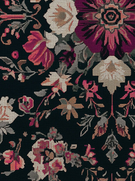 Midnight Bloom Rug – Peruvian Floral Design, Moody & Elegant | Nature - Inspired Rug by districtoasis