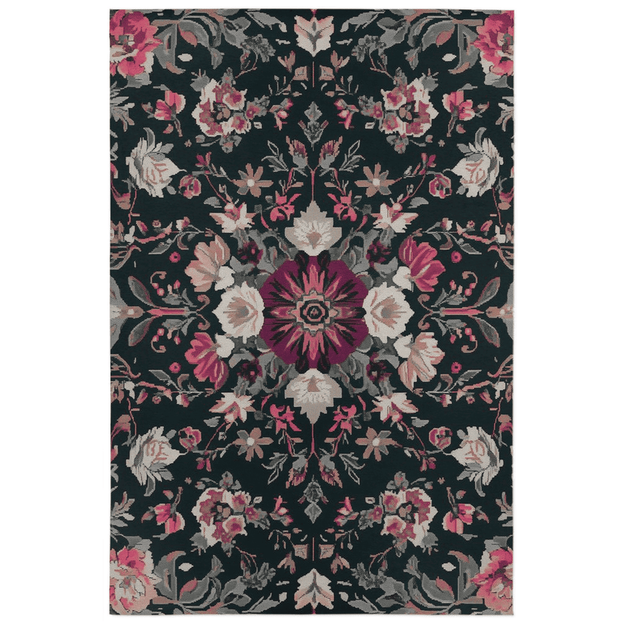 Midnight Bloom Rug – Peruvian Floral Design, Moody & Elegant | Nature - Inspired Rug by districtoasis