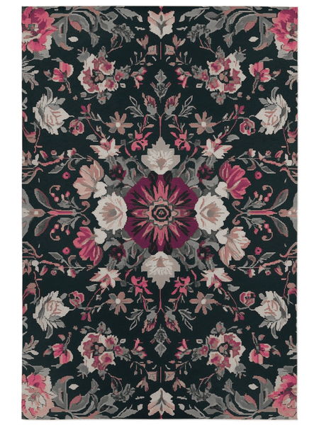 Midnight Bloom Rug – Peruvian Floral Design, Moody & Elegant | Nature - Inspired Rug by districtoasis