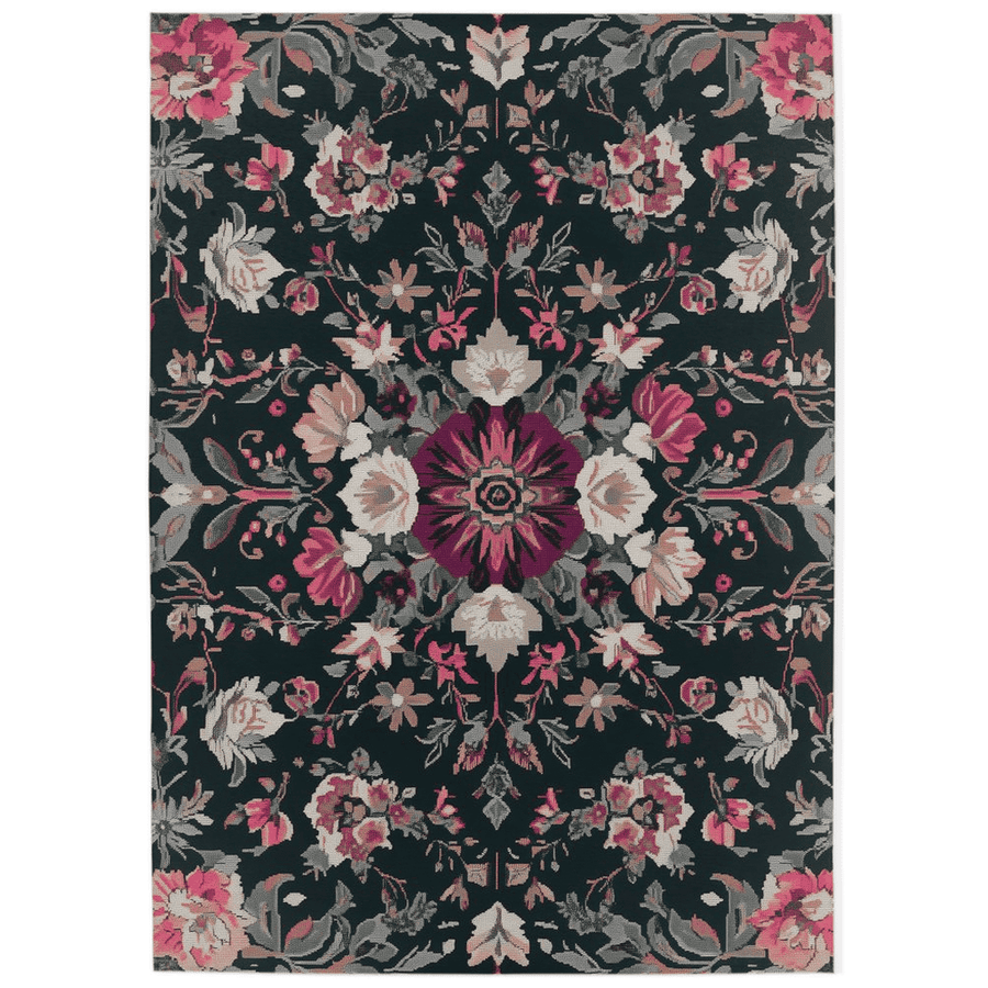 Midnight Bloom Rug – Peruvian Floral Design, Moody & Elegant | Nature - Inspired Rug by districtoasis