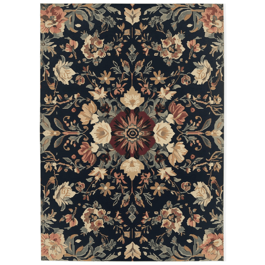 Midnight Bloom Rug – Peruvian Floral Design, Moody & Elegant | Nature - Inspired Rug by districtoasis