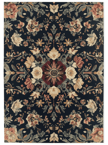 Midnight Bloom Rug – Peruvian Floral Design, Moody & Elegant | Nature - Inspired Rug by districtoasis