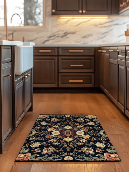 Midnight Bloom Rug – Peruvian Floral Design, Moody & Elegant | Nature - Inspired Rug by districtoasis
