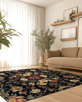 Midnight Bloom Rug – Peruvian Floral Design, Moody & Elegant | Nature - Inspired Rug by districtoasis