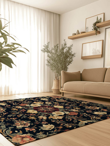 Midnight Bloom Rug – Peruvian Floral Design, Moody & Elegant | Nature - Inspired Rug by districtoasis