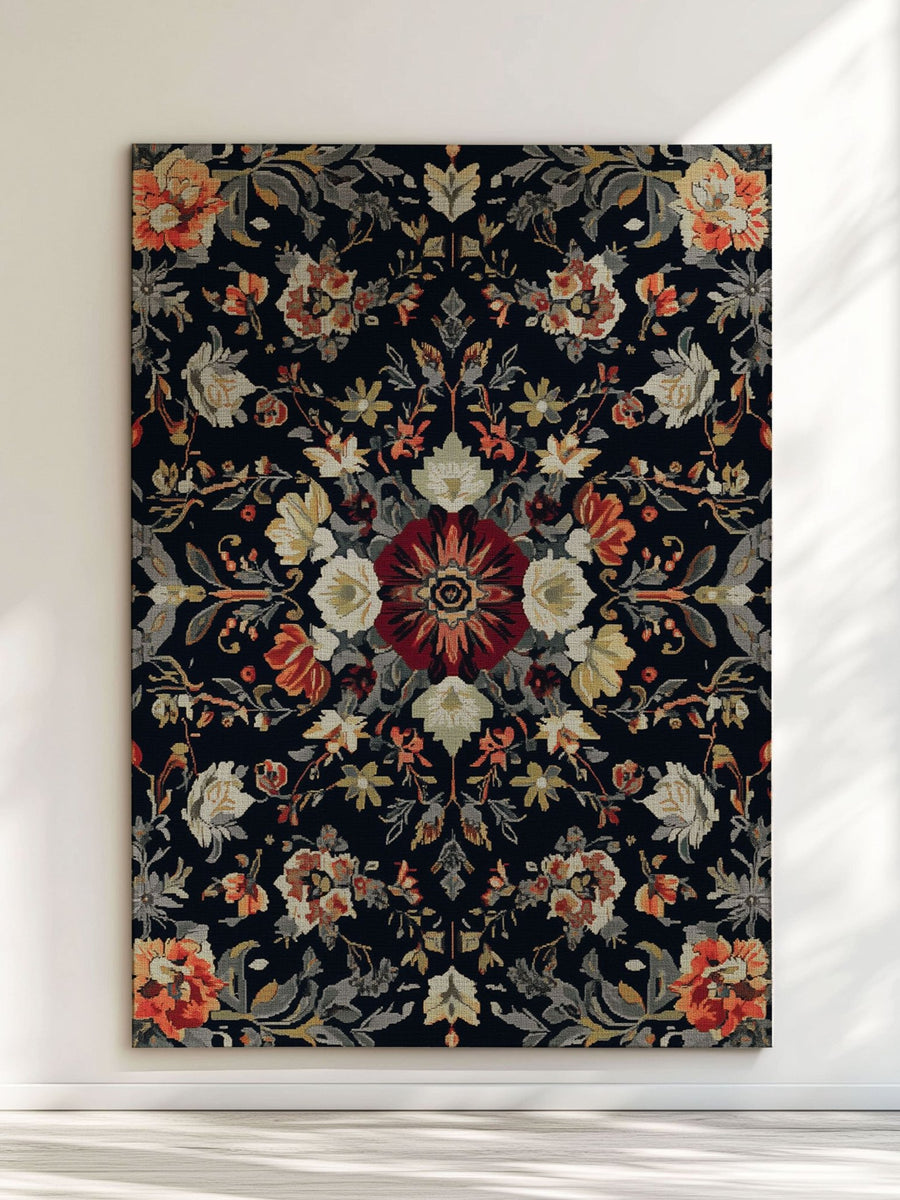 Midnight Bloom Rug – Peruvian Floral Design, Moody & Elegant | Nature - Inspired Rug by districtoasis