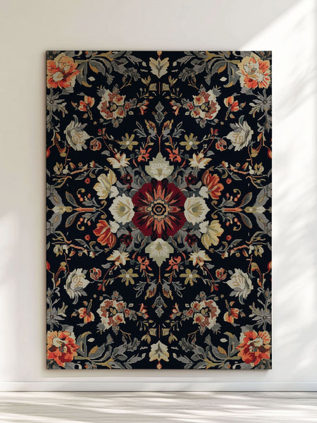 Midnight Bloom Rug – Peruvian Floral Design, Moody & Elegant | Nature - Inspired Rug by districtoasis