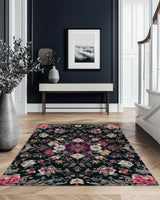Midnight Bloom Rug – Peruvian Floral Design, Moody & Elegant | Nature - Inspired Rug by districtoasis