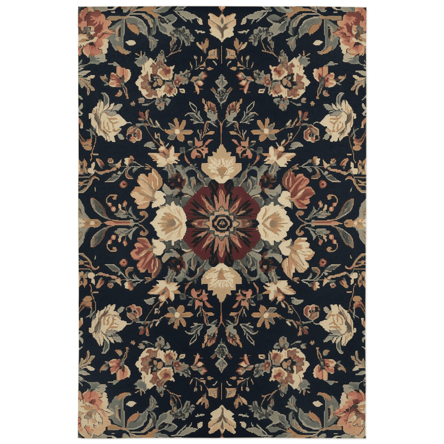 Midnight Bloom Rug – Peruvian Floral Design, Moody & Elegant | Nature - Inspired Rug by districtoasis