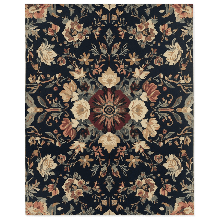 Midnight Bloom Rug – Peruvian Floral Design, Moody & Elegant | Nature - Inspired Rug by districtoasis