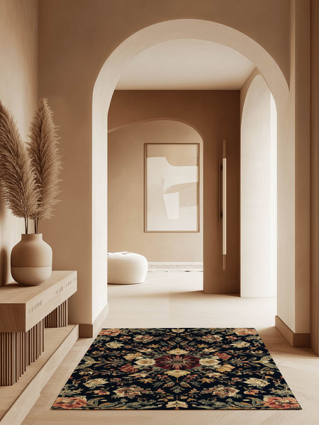 Midnight Bloom Rug – Peruvian Floral Design, Moody & Elegant | Nature - Inspired Rug by districtoasis
