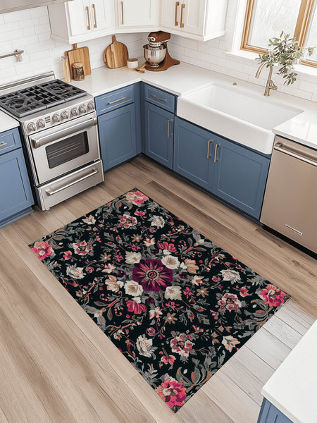 Midnight Bloom Rug – Peruvian Floral Design, Moody & Elegant | Nature - Inspired Rug by districtoasis