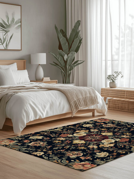 Midnight Bloom Rug – Peruvian Floral Design, Moody & Elegant | Nature - Inspired Rug by districtoasis